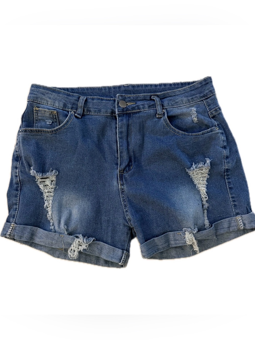 Women’s ripped folded hem, casual denim jean shorts